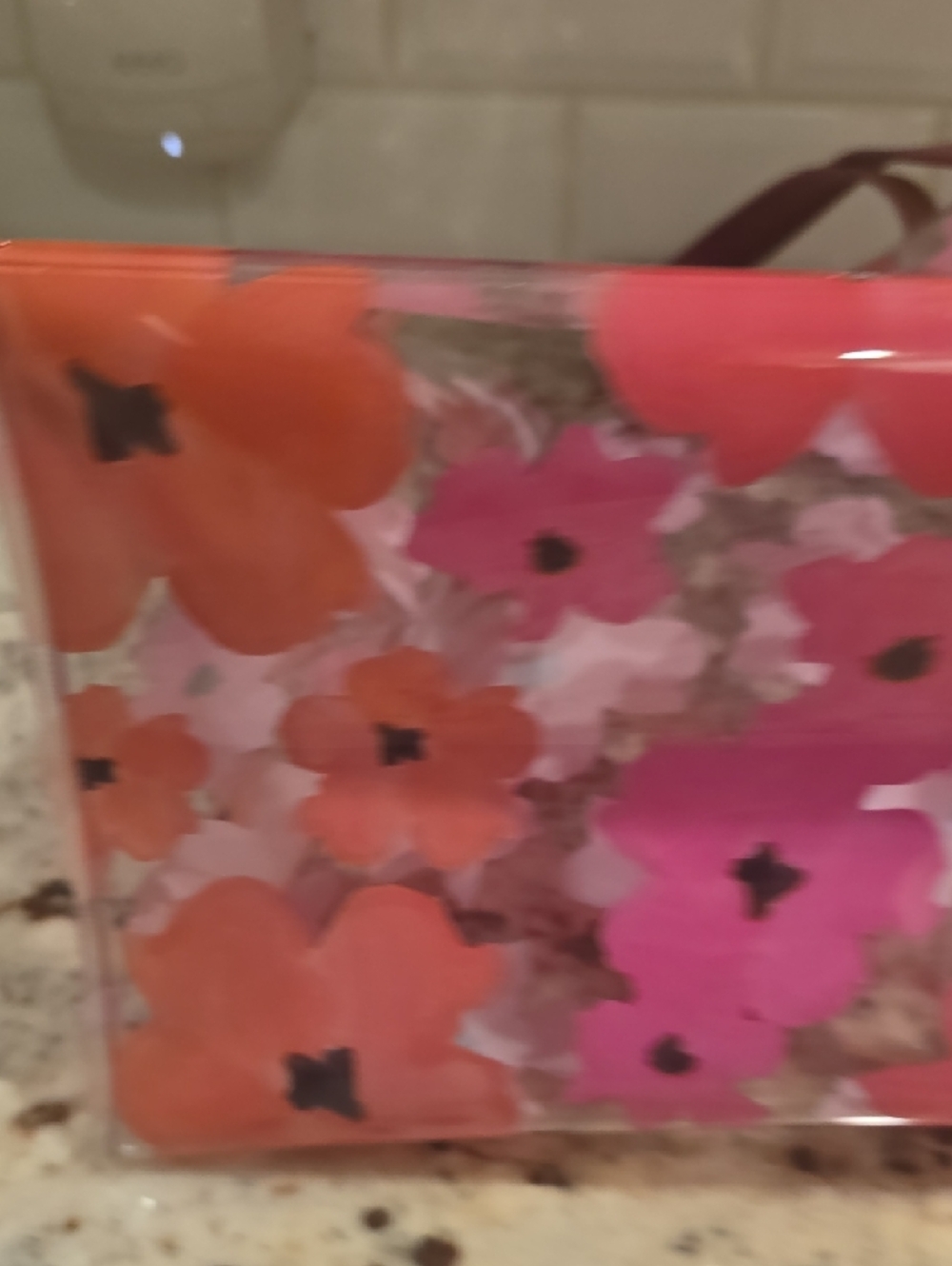 Beautiful Dooney And Bourke Pink Floral Clear Shopper with Leather Handles - Picture 5 of 16